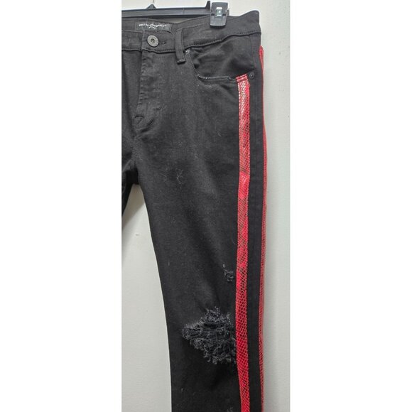 CULT of Individuality Designer Jeans Black Denim Red Snakeskin Distressed NWT - Picture 3 of 10